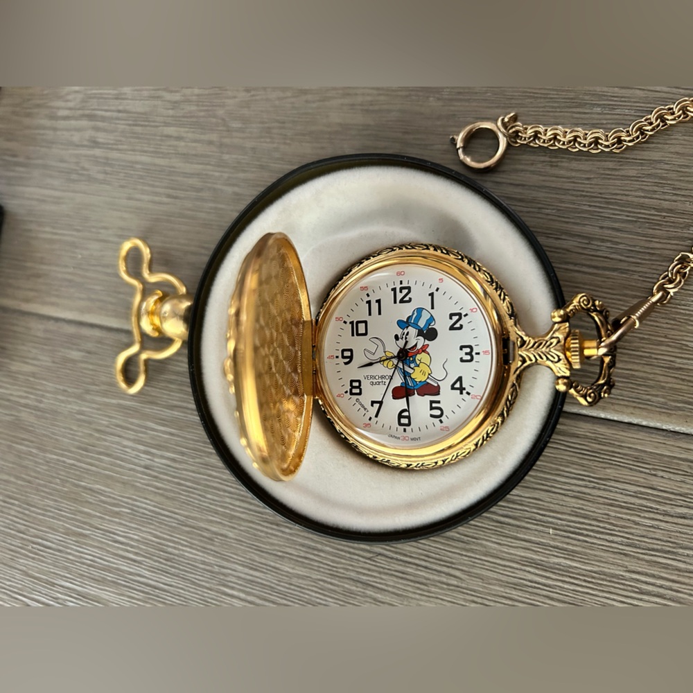 Vintage Verichron Disney Mickey Mouse Gold Pocket Watch